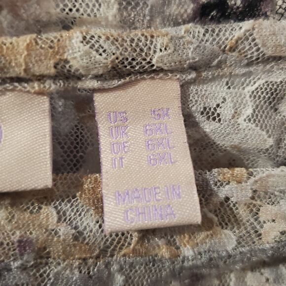 LOGO by Lori Goldstein Floral Tie Dye Sheer Lace Top Womens Size 5X Long Sleeve - Picture 8 of 11